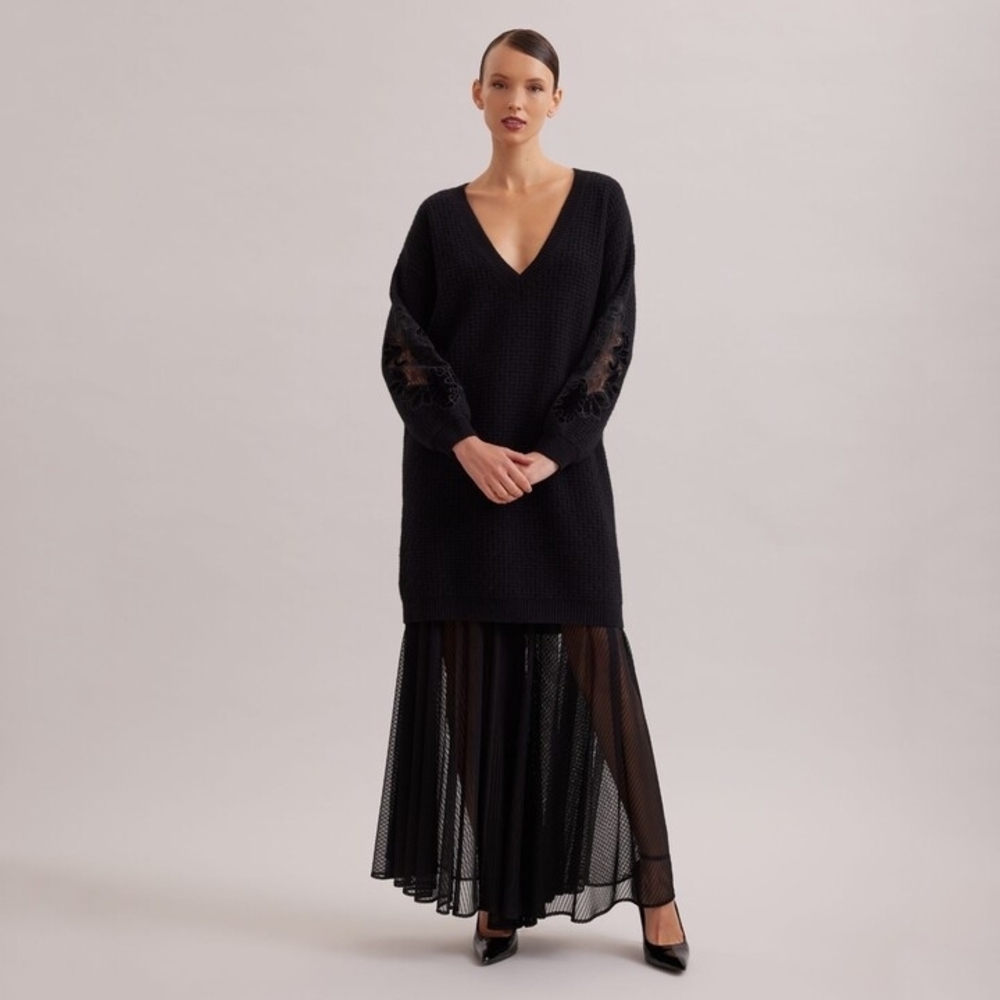 Anne Fontaine Black Knit Dress with Sheer Details